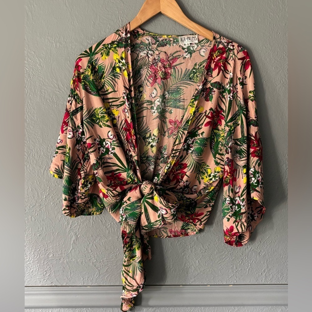 XIX Palms Floral Wrap Top Kimono Style Hawaiian Print Size 1